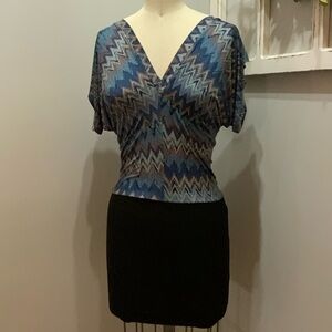 Multi Colored chevron zigzag print bodycon mini dress with V-neck